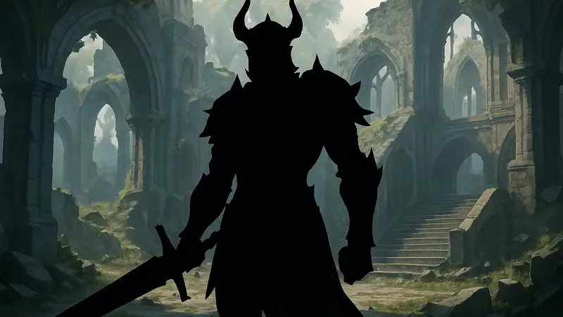 Персонаж Игрис из игры Solo Leveling: Arise, представленный в тёмных доспехах, с мечом.