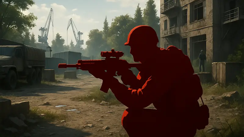 Игрок в тактическом extraction шутере выжидает противника на карте