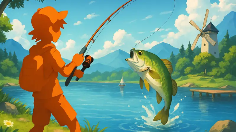 Аниме-персонаж ловит рыбу в игре Fishing Star World Tour