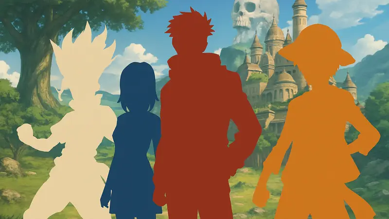 Коллаж из персонажей аниме Dr. Stone, Fairy Tail, Jujutsu Kaisen и One Piece, скрашивающих ожидание.