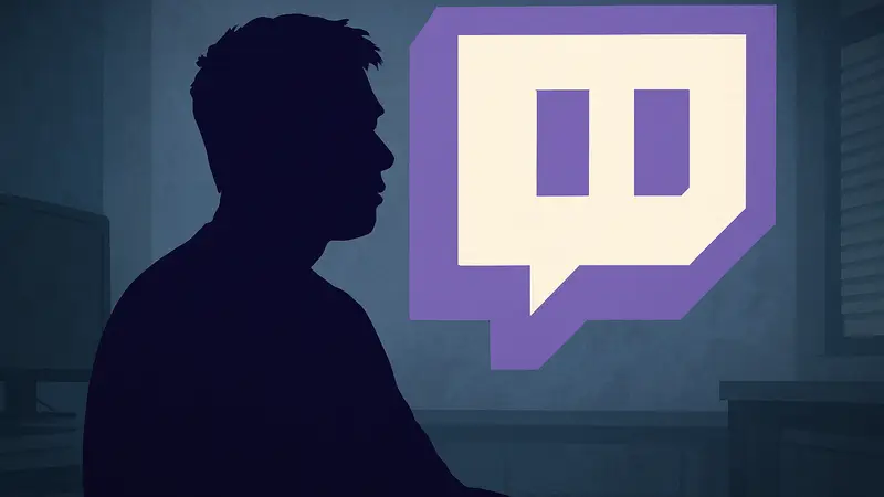 Стример Asian Andy на фоне логотипа стриминговой платформы Twitch.