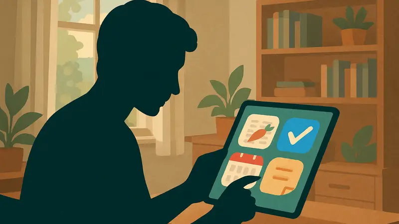 Человек работает на iPad, используя приложения для повышения продуктивности и организации задач.
