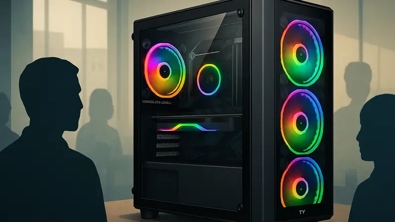 Корпус Thermaltake View 380 WS ARGB с включенной ARGB-подсветкой, боковой вид.