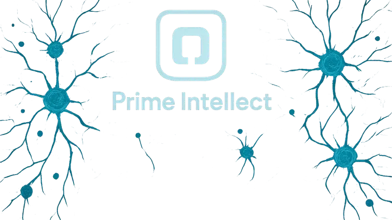 Логотип Prime Intellect на фоне абстрактных нейронных сетей, символизирующих создание ИИ-агентов.