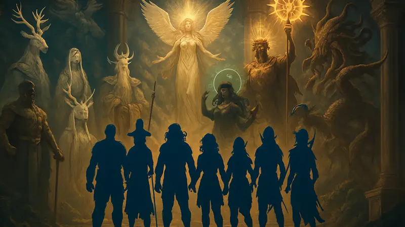Изображение группы Critical Role или иллюстрации с божествами и мифологическими существами из их вселенной