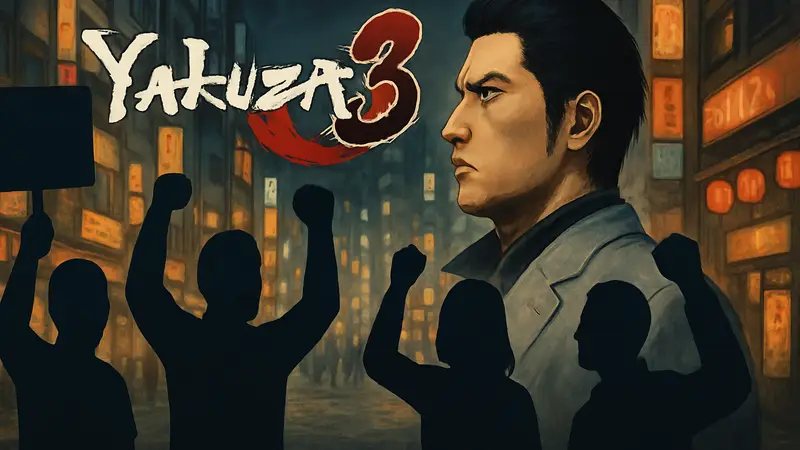 Фанаты Yakuza выражают недовольство актёрским составом Kiwami 3, логотип игры на фоне.