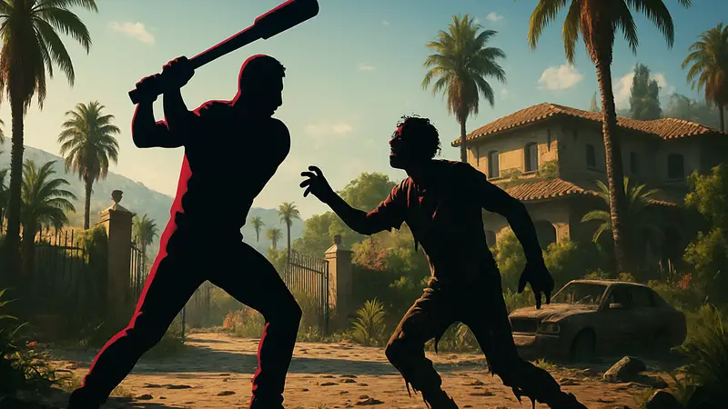 Игровой скриншот из Dead Island 2 с персонажем, сражающимся с зомби.