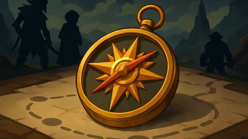 Изображение Золотого Компаса из игры Slay the Spire 2, лежащего на игровом поле.