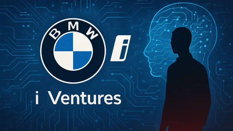 Логотип BMW i Ventures на фоне цифровых технологий и искусственного интеллекта