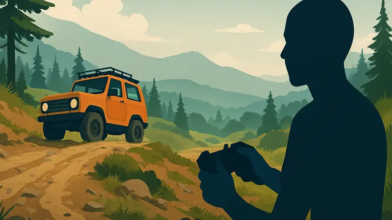 Игрок управляет внедорожником в минималистичном мире Over the Hill, доступном в Steam.
