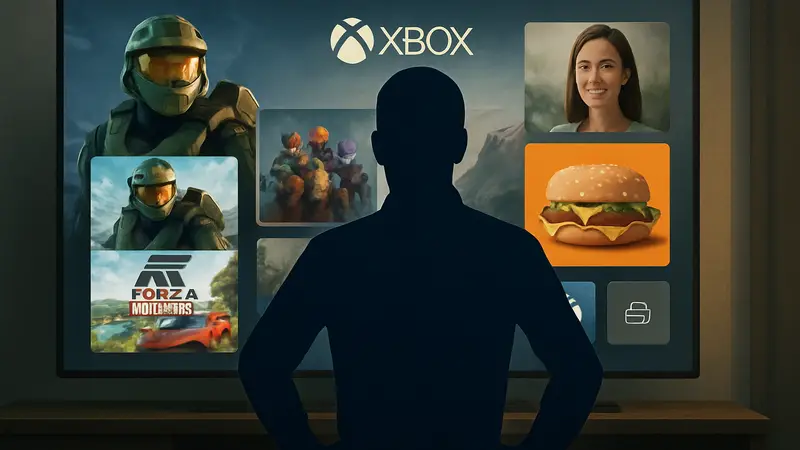 Дашборд Xbox с примерами нерелевантной рекламы, которую критикуют фанаты консоли.