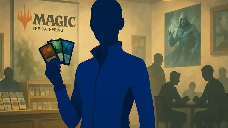 Эмбер Гленн, олимпийская фигуристка, держит карты Magic: The Gathering, показывая своё хобби.