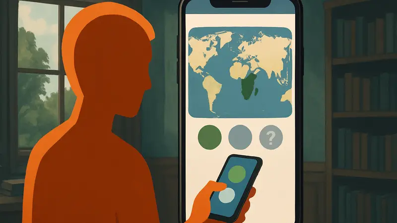 Скриншот из мобильной игры MapTap, показывающий географическую карту и элементы головоломки.