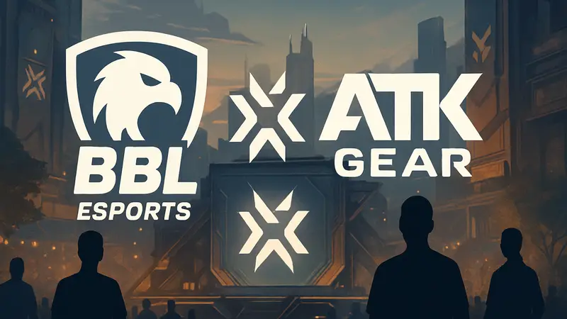 Логотипы BBL Esports и ATK Gear на фоне VALORANT Masters Santiago
