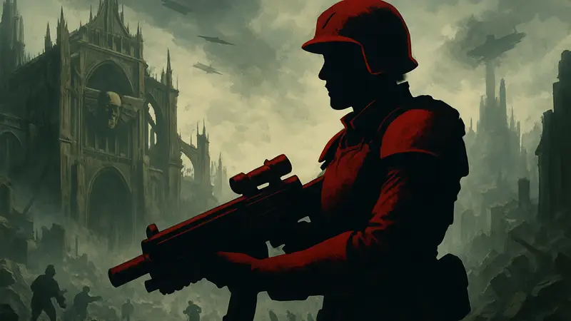 Обложка книги «Призраки Кадии» от Black Library, Warhammer 40K, с изображением сержанта Дарьи Невик.