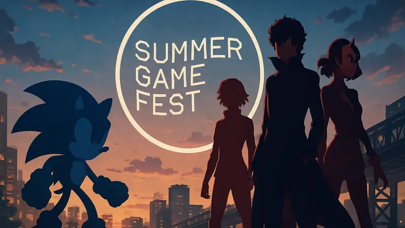 Логотип Summer Game Fest на фоне персонажей игр Sega и Atlus, таких как Соник и герои Persona.