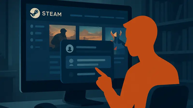 Интерфейс Steam с открытым меню настроек аккаунта.