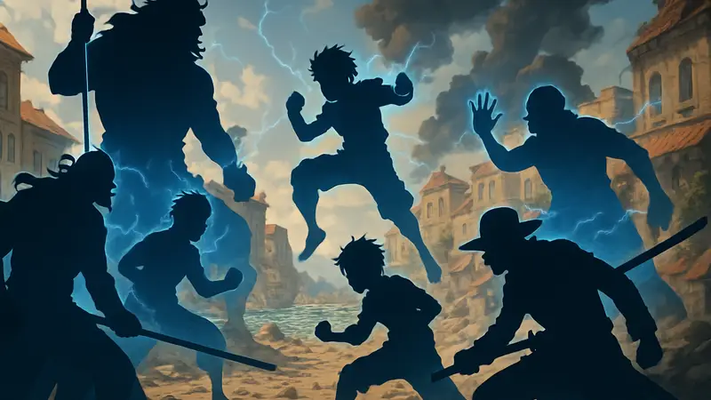Изображение персонажей One Piece, демонстрирующих силу Воли (Хаки) в бою