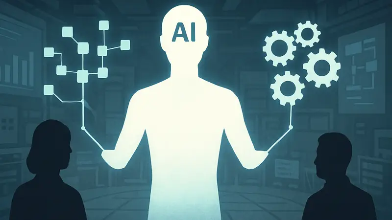 Схематичное изображение ИИ-агента, соединяющего данные и процессы