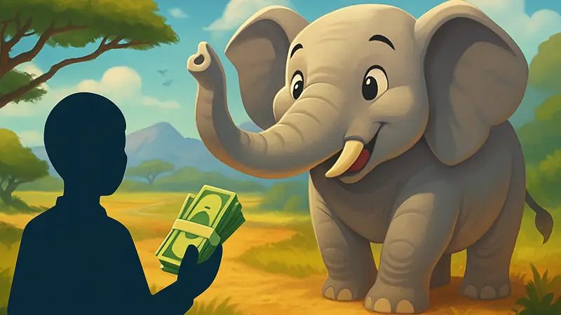 Обложка события Safari Sprint в Monopoly GO с изображением слона и пачки денег.