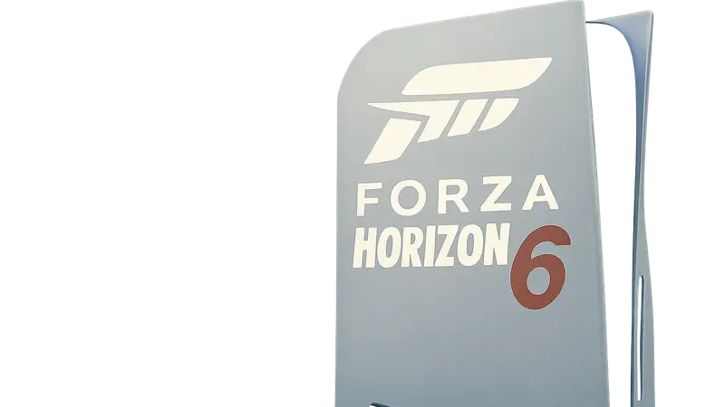 Логотип Forza Horizon 6 на фоне PS5, символизирующий слухи о релизе.