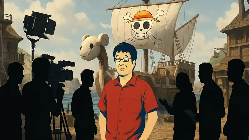 Создатель One Piece Эйитиро Ода и команда Netflix на съемочной площадке третьего сезона