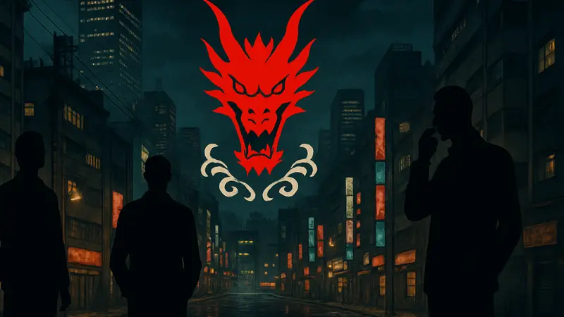 Логотип Gang of Dragon на фоне криминального города, символизирующий отменённую игру.
