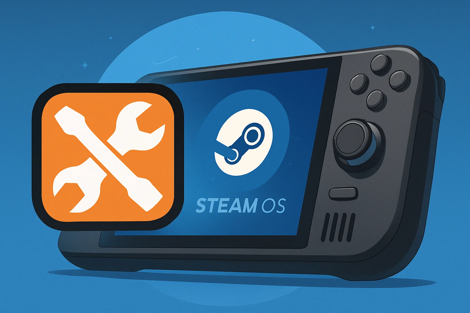 Логотип Nexus Mods на фоне Steam Deck, демонстрирующий поддержку моддинга для SteamOS.