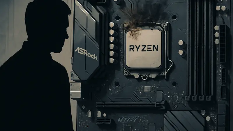 Изображение материнской платы ASRock с установленным процессором Ryzen