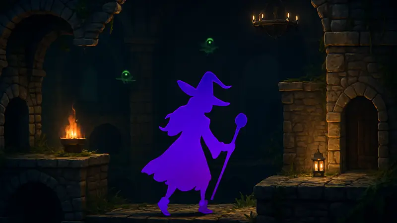 Кадр из игры Never Grave: The Witch and the Curse, метроидвания с элементами roguelike и ведьминой шляпой.