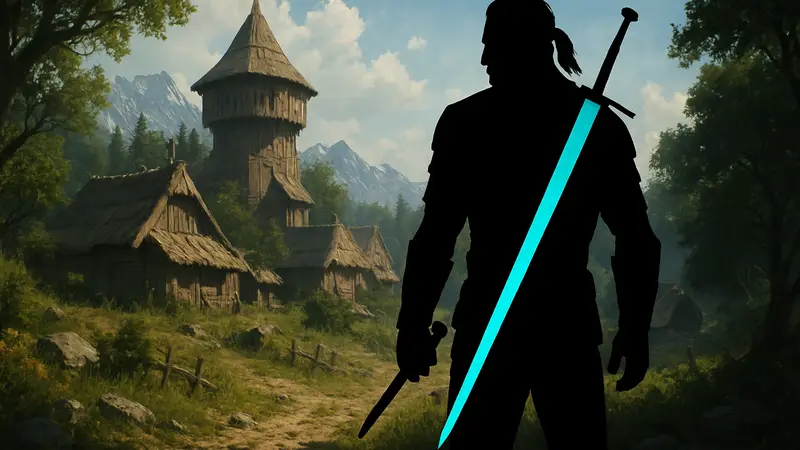 Геральт с новым мечом из DLC Songs of the Past в Ведьмаке 3, добавленным моддерами.