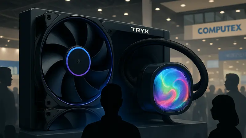 Система жидкостного охлаждения Tryx Holo с голографическим эффектом на помпе, показанная на Computex.