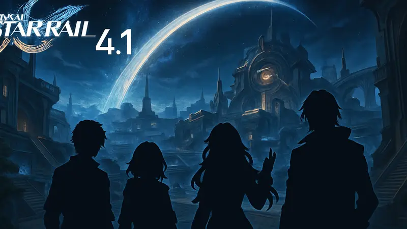 Логотип Honkai Star Rail 4.1 и скриншот из игры