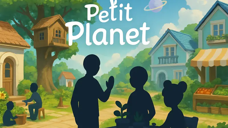 Логотип или скриншот игры Petit Planet от HoYoverse, показывающий элементы симулятора жизни.