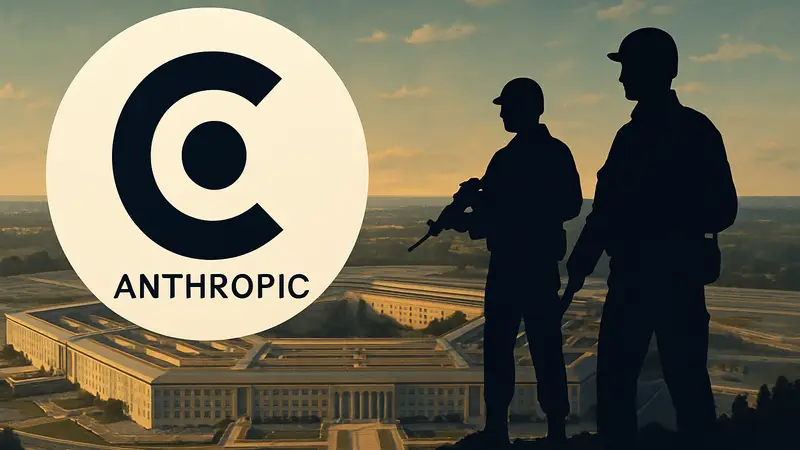 Логотип Anthropic Claude на фоне Пентагона, символизирующий конфликт ИИ и военных