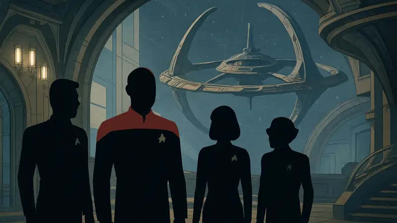 Кадр из сериала Starfleet Academy с персонажами из Deep Space Nine