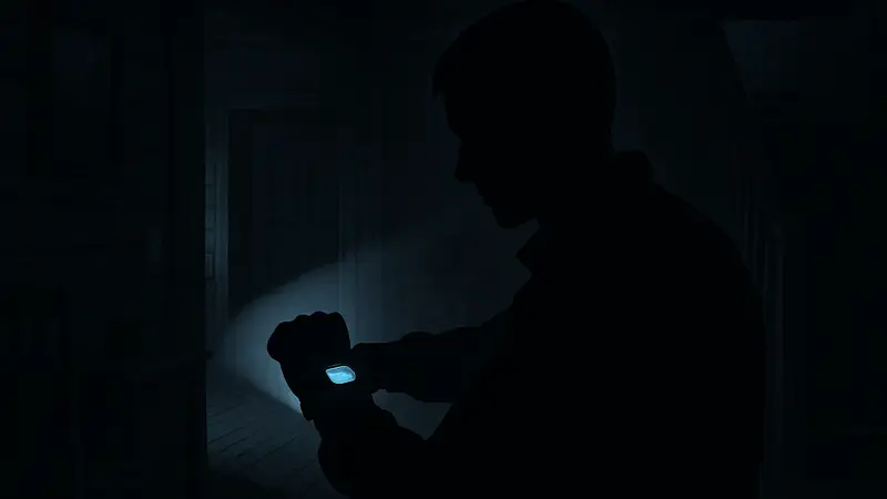 Персонаж из Phasmophobia смотрит на новые наручные часы в темноте