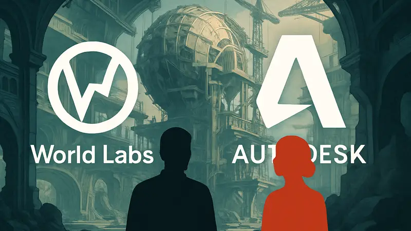 Логотипы World Labs и Autodesk на фоне сложного 3D-моделирования