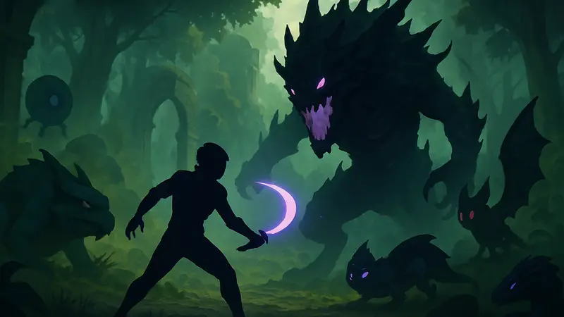 Скриншот или арт из игры Voidling Bound, показывающий боевую сцену или коллекцию существ