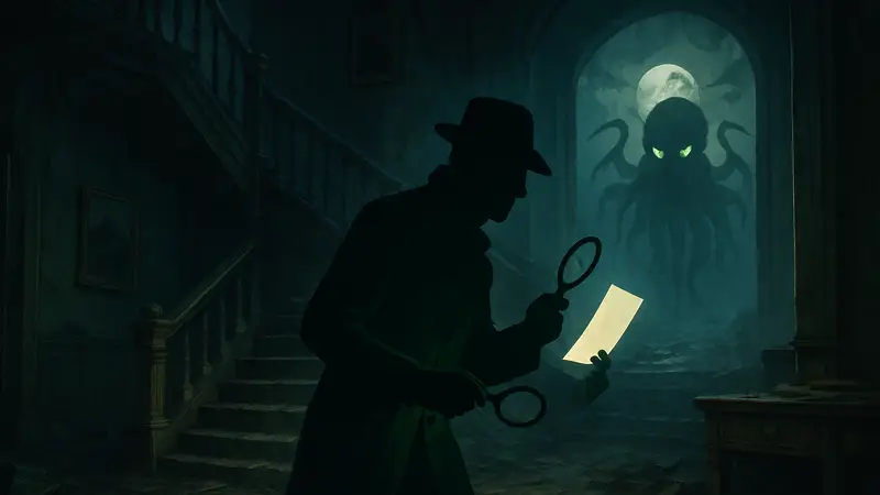 Скриншот или арт из хоррора Cthulhu: The Cosmic Abyss с элементами мистики и дедукции.