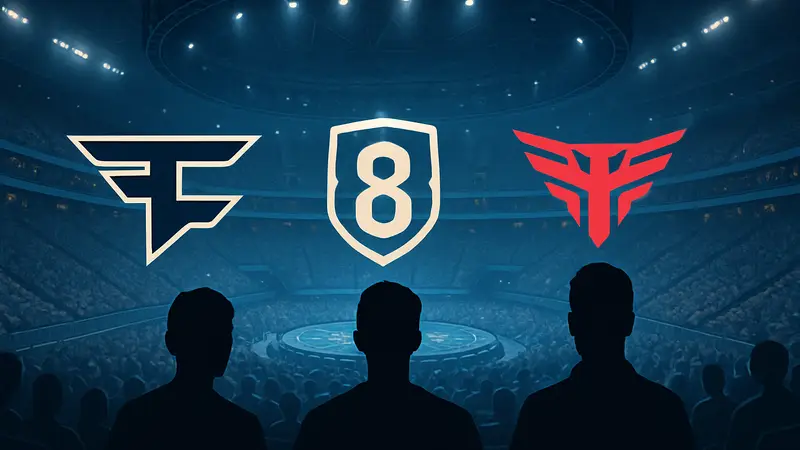 Логотипы FaZe Clan, B8 и HEROIC на фоне арены киберспортивного турнира PGL Cluj-Napoca 2026.
