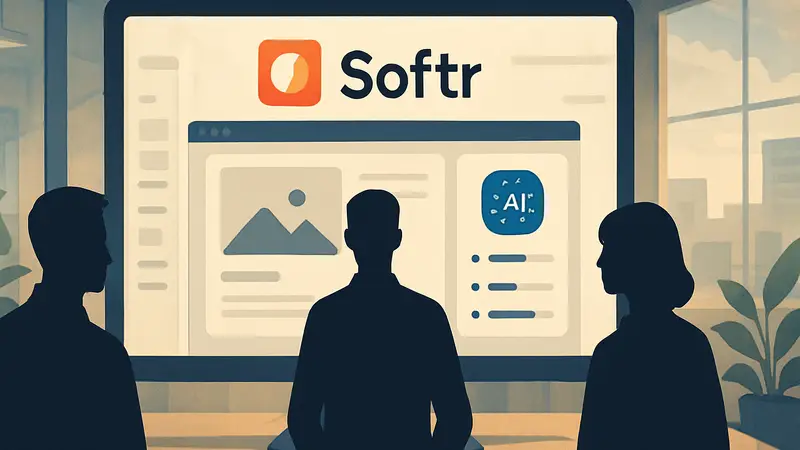 Логотип Softr или скриншот интерфейса AI-платформы для создания бизнес-приложений без кода.