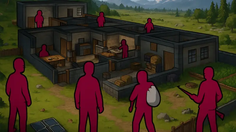 Скриншот RimWorld с базой колонистов и персонажами во время распродажи.