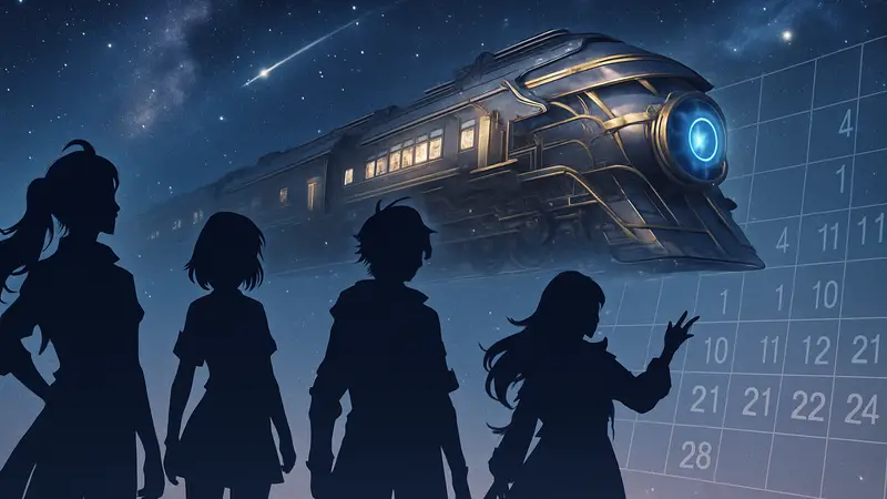 Персонажи Honkai Star Rail на фоне звёздного поезда и календарной сетки, символизирующей февральские события.