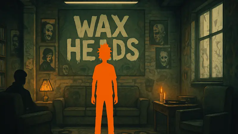 Обложка или кадр из инди-игры Wax Heads, показывающий ее художественный стиль и вайб.