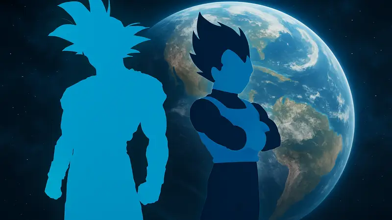 Гоку и Вегета из Dragon Ball Super в их лучших дизайнах, на фоне планеты