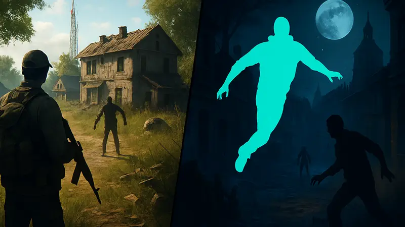 Скриншот из новой зомби-игры в Steam, демонстрирующий дневную и ночную фазы