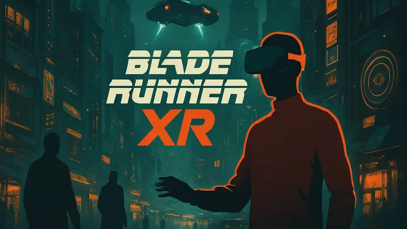 Логотип Blade Runner XR-опыта, демонстрирующий будущее иммерсивных развлечений в 2027 году.