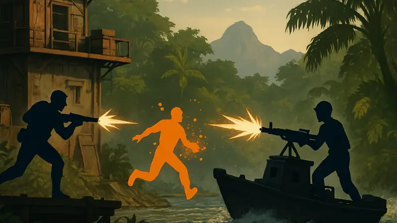 Кадры игрового процесса из Gunboat God, нового сайд-скроллер шутера, показывающие динамичные сражения.