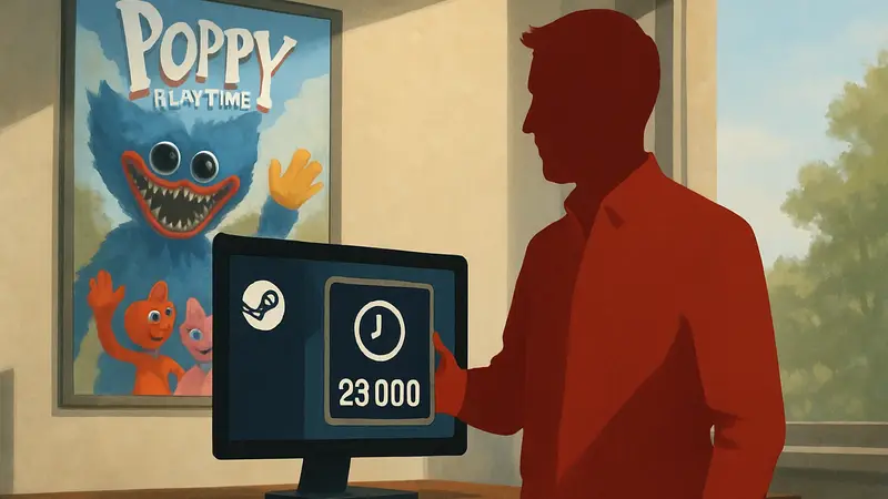 Брайс Кларк, игровой директор Poppy Playtime, демонстрирует свой рекорд часов в Steam.